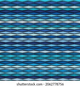 Seamless striped geometric pattern with horizontal wavy blue stripes on a black background. Knitwear style. Graphic textile texture. Vector illustration for fabrics, wrapping, and continuous print.