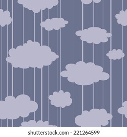 Seamless striped gloomy rainy blue background with clouds and the rain