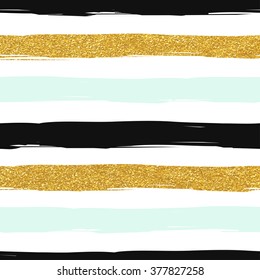 Seamless striped gold blue mint white and black modern vector pattern