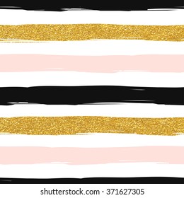 Seamless striped gold rose white and black modern vector pattern