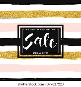 Seamless Striped Gold Rose White And Black Modern Vector Pattern Banner With 