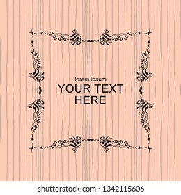Seamless striped hand-drawn background with ornate frame and place for text. vector template for cover, greeting card, invitation