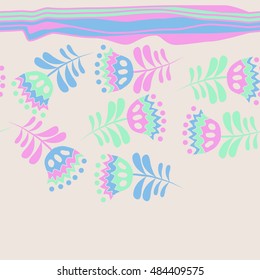 Seamless  striped horizontal   pattern of floral motif . Hand drawn.