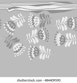 Seamless  striped horizontal   pattern of floral motif . Hand drawn.