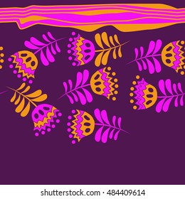 Seamless  striped horizontal   pattern of floral motif . Hand drawn.