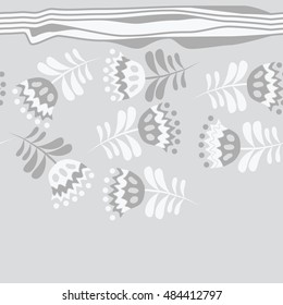 Seamless  striped horizontal   pattern of floral motif . Hand drawn.