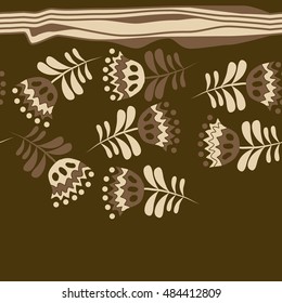 Seamless  striped horizontal   pattern of floral motif . Hand drawn.