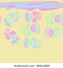 Seamless  striped horizontal   pattern of floral motif . Hand drawn.