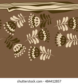 Seamless  striped horizontal   pattern of floral motif . Hand drawn.