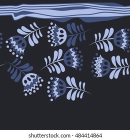 Seamless  striped horizontal   pattern of floral motif . Hand drawn.