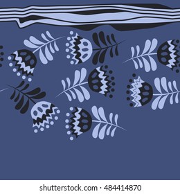 Seamless  striped horizontal   pattern of floral motif . Hand drawn.