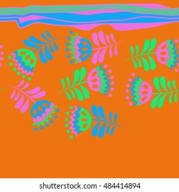 Seamless  striped horizontal   pattern of floral motif . Hand drawn.