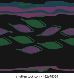 Seamless striped  horizontal  pattern with  stylized    fruits . Hand drawn.