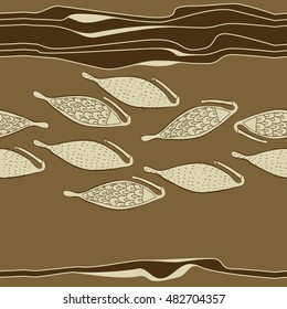 Seamless striped  horizontal  pattern with  stylized    fruits . Hand drawn.