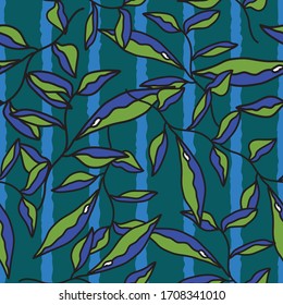 Seamless striped nature foliage pattern leaf shapes repeat endless background cover texture for textile, wallpapers, clothing, linens, curtains, wrapping paper, fashion fabric prints