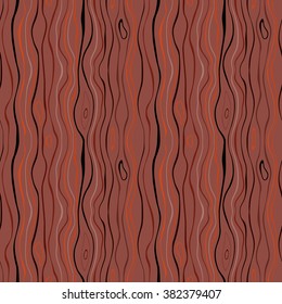 Seamless striped nature pattern. Vertical narrow wavy lines. Bark, branches of trees, tropical forest theme texture. Brown, red, orange, black colored background. Vector