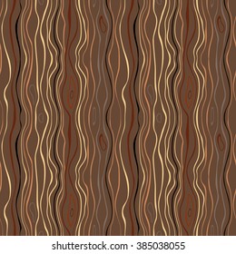 Seamless striped nature pattern. Vertical narrow wavy lines. Bark, branches of trees, tropical forest theme texture. Brown, orange, black colored background. Vector