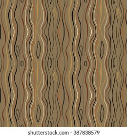 Seamless striped nature pattern. Vertical narrow wavy lines. Bark, branches of trees, tropical forest theme texture. Green, brown, orange colored background. Vector