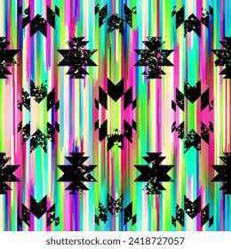 Seamless striped pattern in Aztec style. Folk embroidery.. Aztec ikat style. Seamless vector image. Thin lines