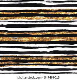 
Seamless striped pattern. Black and gold. Stylish simple background. Drawing by hand, ink texture.