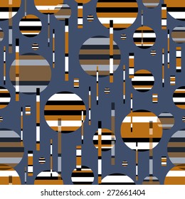Seamless striped pattern of circles and rectangles.