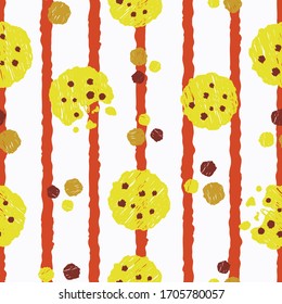 Seamless striped pattern cookies and dots repeat endless background cover texture for textile, wrapping paper, wallpapers, curtains, carpet, clothing, linens, fashion fabric prints
