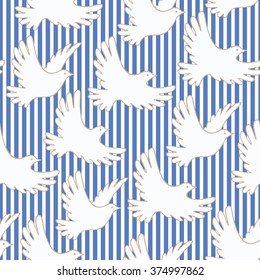 Seamless striped pattern. Decorative texture with flying birds. Vector background.