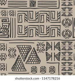 Seamless striped pattern egyptian theme with ethnic and tribal motifs. Vintage retro drawing for textile print vector illustration.