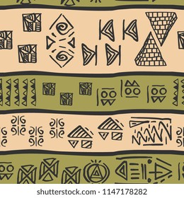 Seamless striped pattern egyptian theme with ethnic and tribal motifs. Vintage retro drawing for textile print vector illustration.