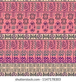 Seamless striped pattern egyptian theme with ethnic and tribal motifs. Vintage retro drawing for textile print vector illustration.