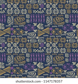 Seamless striped pattern egyptian theme with ethnic and tribal motifs. Vintage retro drawing for textile print vector illustration.