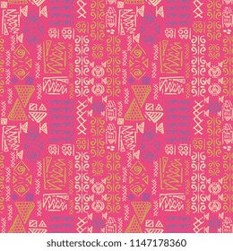 Seamless striped pattern egyptian theme with ethnic and tribal motifs. Vintage retro drawing for textile print vector illustration.