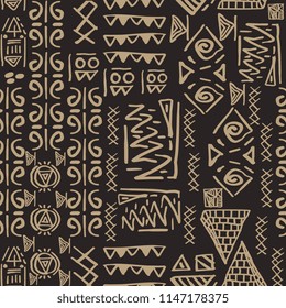 Seamless striped pattern egyptian theme with ethnic and tribal motifs. Vintage retro drawing for textile print vector illustration.