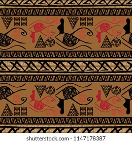 Seamless striped pattern egyptian theme with ethnic and tribal motifs. Vintage retro drawing for textile print vector illustration.