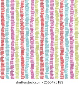 Seamless striped pattern. Endless wavy irregular stripes. Vertical Spring stripes vector seamless pattern on white background. 