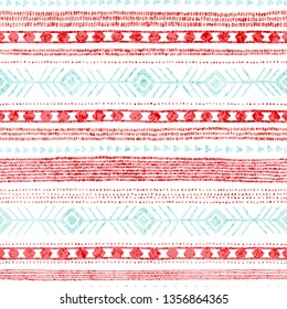 Seamless striped pattern. Ethnic and tribal motifs. Vintage print, grunge texture.Simple ornament. Handmade. White, pink and blue colors. Vector illustration.