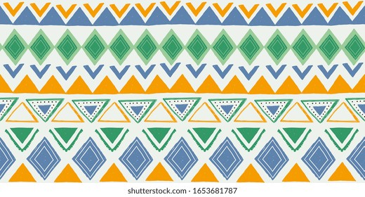 Seamless striped pattern. Ethnic and tribal motifs. Vintage print, grunge texture. Aztec, african, asian, indian, and maya style. Bohemian geometric stripes hand drawn vector illustration.