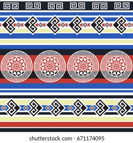 Seamless striped pattern. Fashion textile print with greek design. Greece meander fabric background