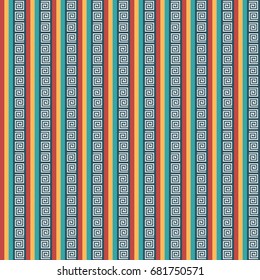 Seamless striped pattern. Fashion textile print with greek design. Greece meander fabric background.