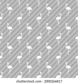 Seamless striped pattern with flamingos. Abstract birds. Black and white illustration