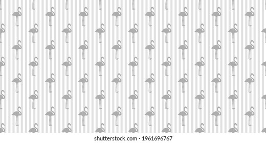 Seamless striped pattern with flamingos. Silhouettes of abstract birds. Abstract line texture. Black and white illustration