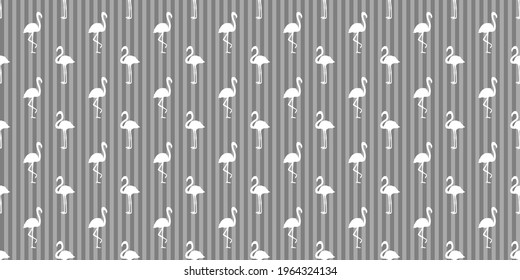Patrón de rayas sin foco con flamencos. Siluetas de aves abstractas. Textura de línea geométrica. Ilustración en blanco y negro