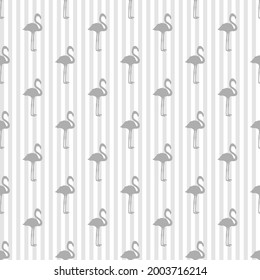 Patrón de rayas sin foco con flamencos. Siluetas de aves abstractas. Ilustración en blanco y negro