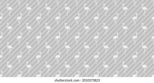 Seamless striped pattern with flamingos. Silhouettes of abstract birds. Black and white illustration