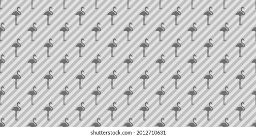 Patrón de rayas sin foco con flamencos. Siluetas de aves abstractas. Ilustración en blanco y negro
