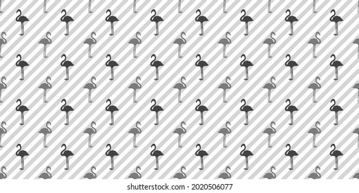 Patrón de rayas sin foco con flamencos. Siluetas de aves abstractas. Banner web. Ilustración en blanco y negro