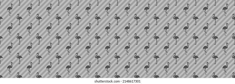Patrón de rayas sin foco con flamencos. Siluetas de aves abstractas. Banner web. Ilustración en blanco y negro