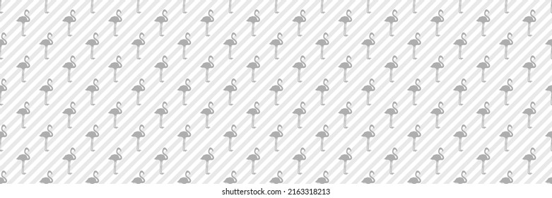 Patrón de rayas sin foco con flamencos. Siluetas de aves abstractas. Banner web. Ilustración en blanco y negro