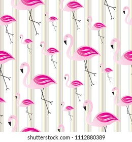 seamless striped pattern with flamingos vector