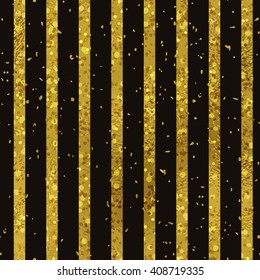 Seamless Striped Pattern. Gold Foil Texture on black background.